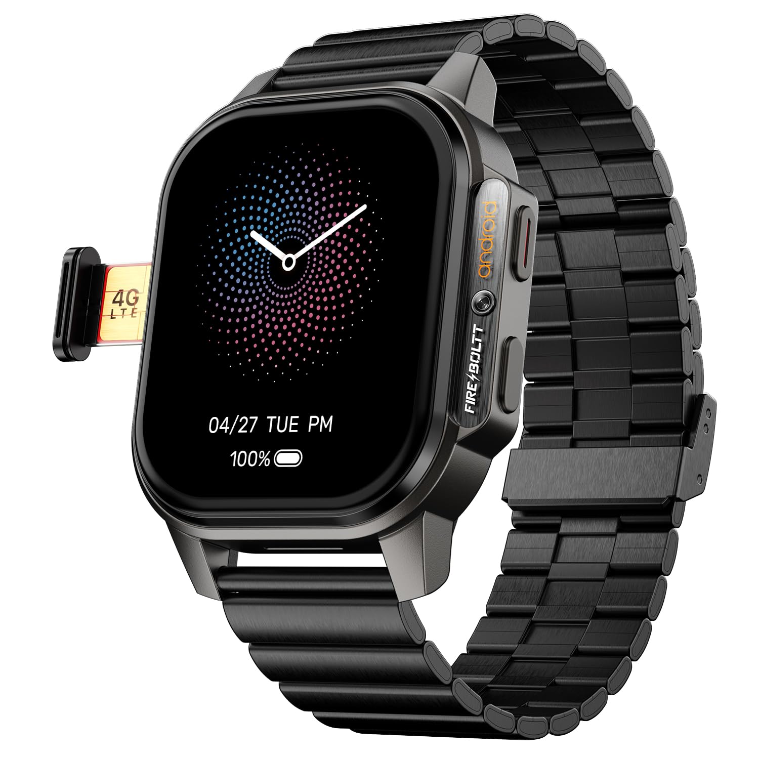 Fire Boltt Snapp Smart Watch Selfie Camera 4G Nano SIM Slot 54.1mm AMOLED Display 2GB 4GB RAM 16GB 64GB ROM Jet Black Luxe 93Mobiles