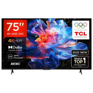 TCL 189 cm (75 inches) Metallic Bezel Less Series 4K Ultra HD Smart LED Google TV 75V6C (Black)