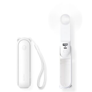 JISULIFE Handheld Mini Fan, 3 IN 1 Hand Fan, Portable USB Rechargeable Small Pocket Fan, White