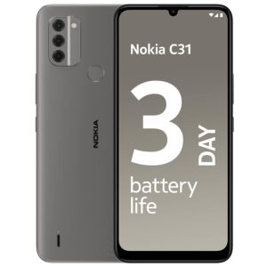 Nokia C31, 6.74” HD+ display,3-day battery life, Android 12 | Charcoal, 4+64GB