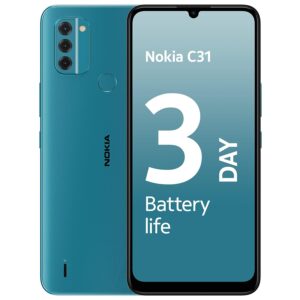 Nokia C31, 3-day battery life, Android 12 | Cyan, 4+64GB