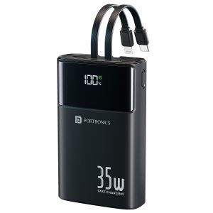 Portronics Titan 35 20000mAh Fast Charging Powerbank with in-Built Type C (Black)