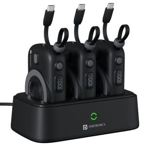 Portronics Power Shutter Home 3 x 10000mAh Fast Charging Wireless Powerbank, Black