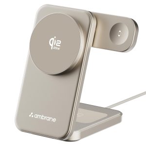 Ambrane Qi2 Magsafe Wireless 3-in-1 Charger, Titanium)